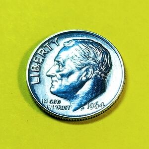 1964 90% Silver Roosevelt Dime Coin In Very Good Circulated Condition. #T055